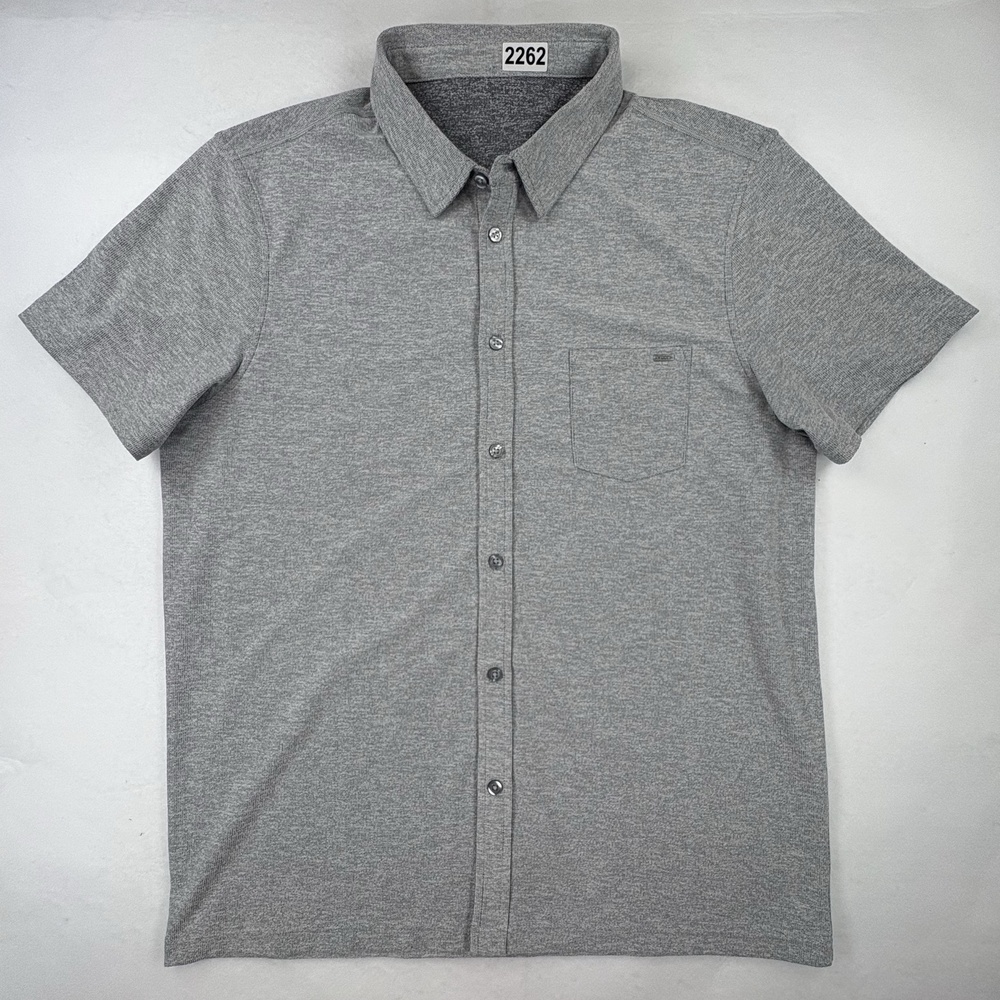 Vuori Shirt Mens XL Gray Solid Short Sleeve Button Up Jersey Stretch Casual